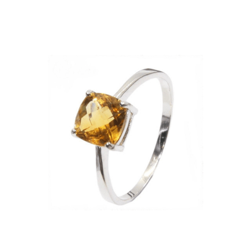 Bague Citrine Rectangulaire (Argent)