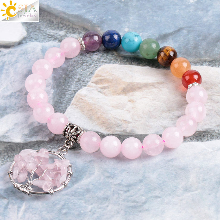 Pulsera Cuarzo Rosa 7 Chakras