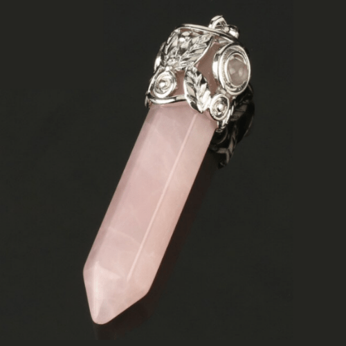 Colgante de punta de cuarzo rosa