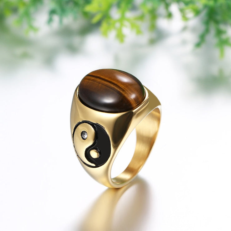 Anillo Hombre Ojo de Tigre "Yin &amp; Yang"