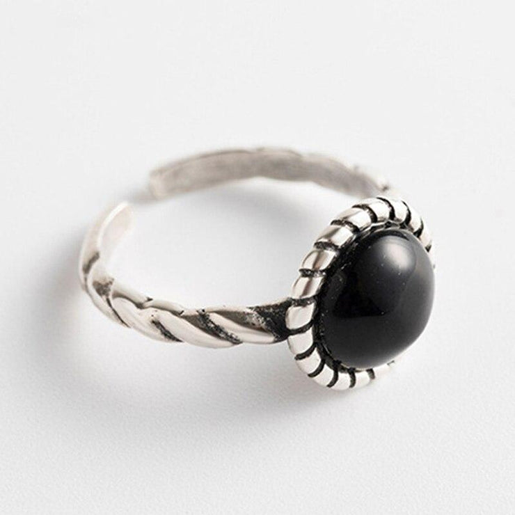 Bague Acier Inoxydable Obsidienne