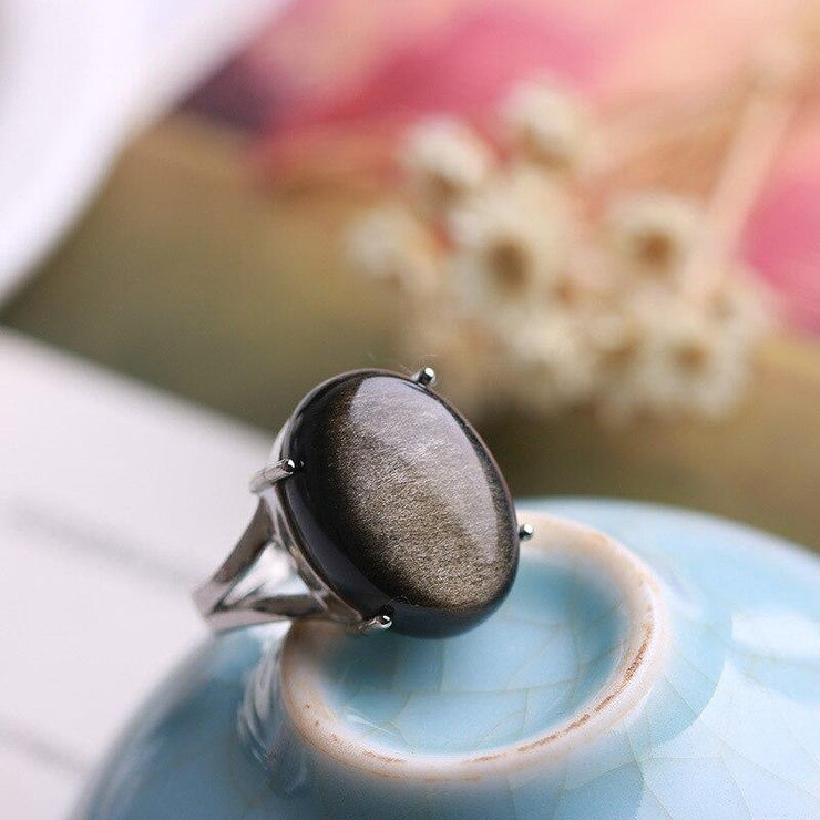 Heavenly Eye Obsidian Ring (Silver)