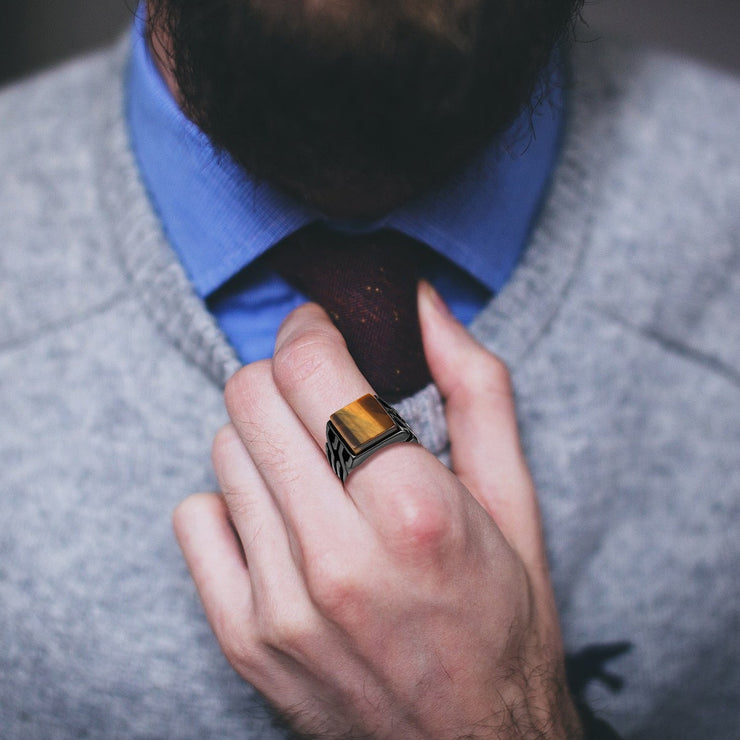 Bague Homme Œil de Tigre "Force Brute"