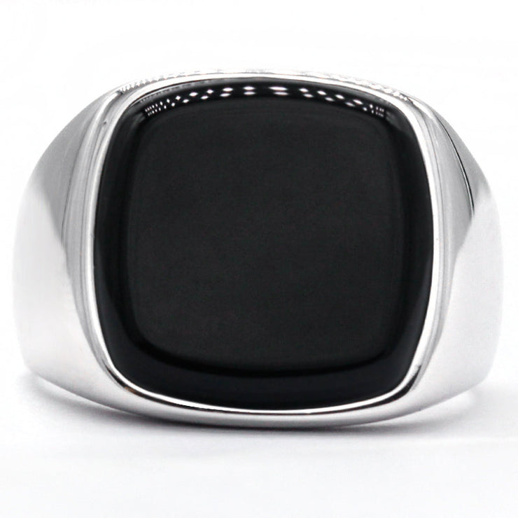 Anillo de obsidiana para hombre (plata)