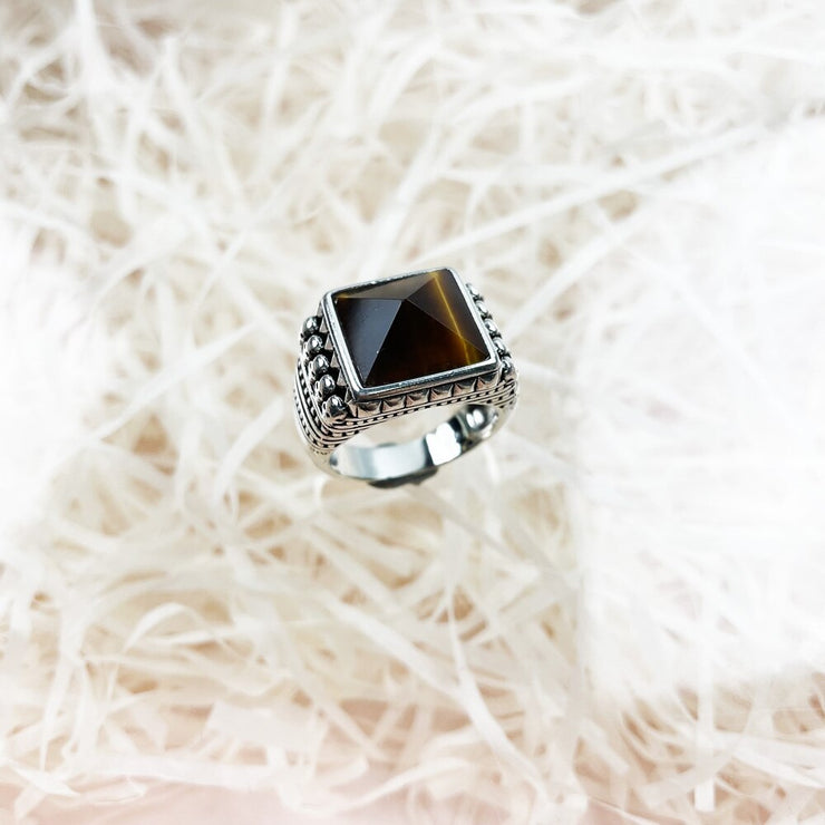 Men's Tiger's Eye Ring "Protection" (Silver)